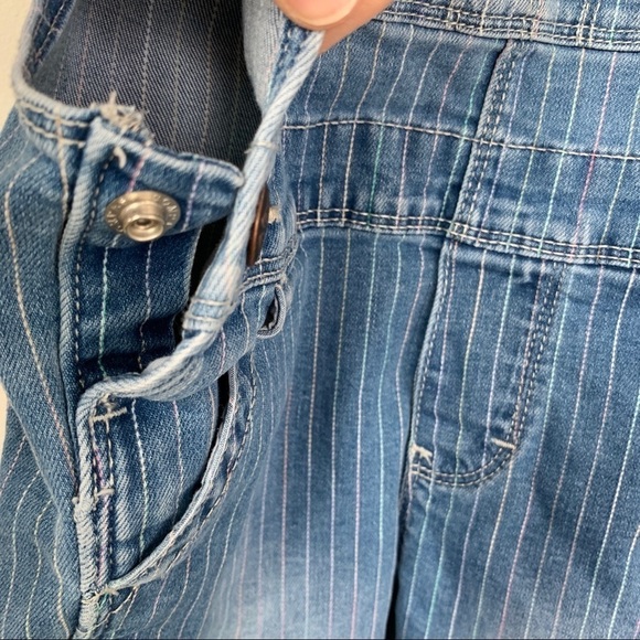 OshKosh B’Gosh Denim Overalls With Pink Green Purple Stripes Size 3T - Picture 3 of 8